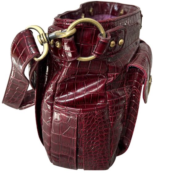 Kelly Moore Red Croc Embossed Patent Leather Classic Camera Bag - Picture 6 of 11